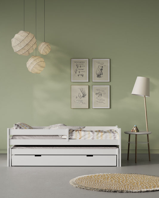 podwójne łożko, podwójne łóżko z szuflada, podwójne łóżko dla dziecka, łozko drewniane, kids bed, kids bed with drawer