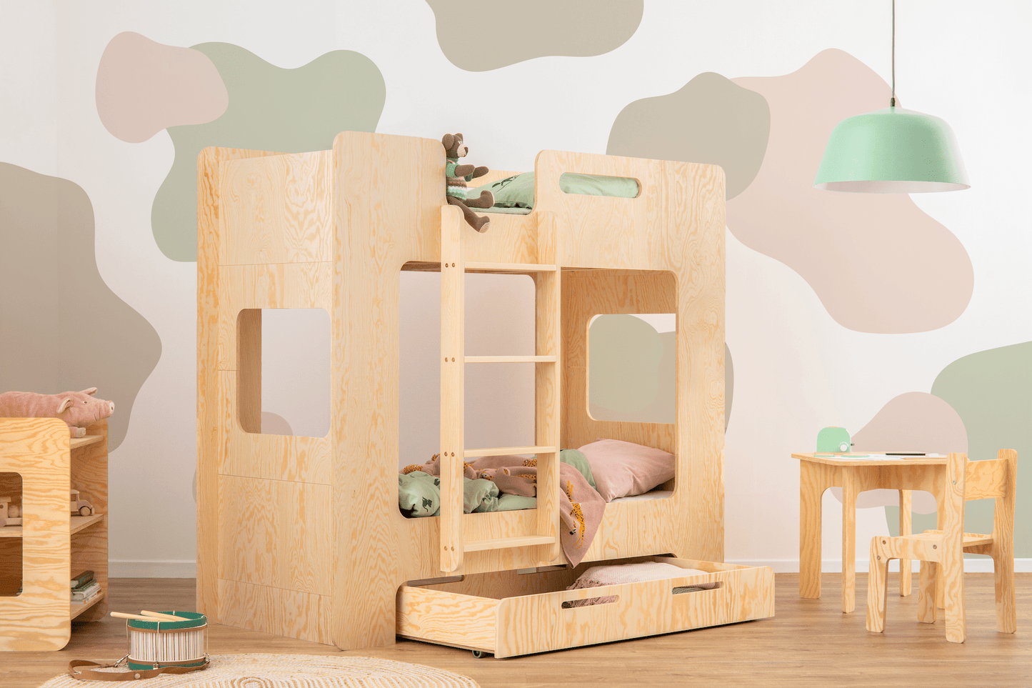 Cube bunk bed with drawer